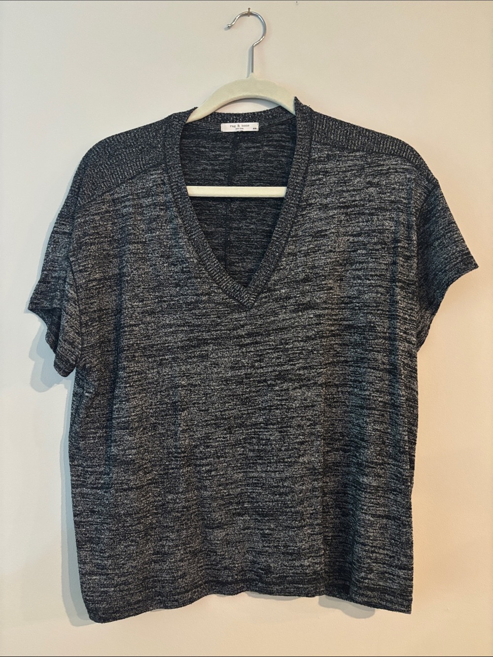 rag & bone Charcoal Marled V-Neck Short Sleeve Top